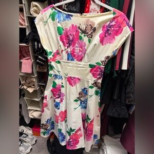 Kate Spade New York "Blooms" fit and flare dress pink white floral print size 0